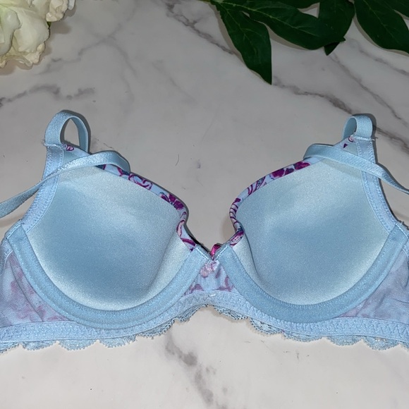 Adore Me Light Blue Floral Print Wire Bra 34B - Picture 3 of 9